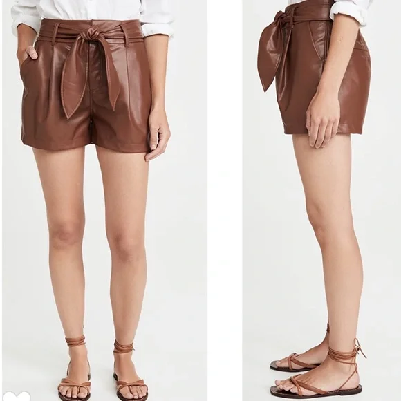 DAVID LERNER - Lexi pleated leather shorts in Cognac, 6 - Picture 3 of 7